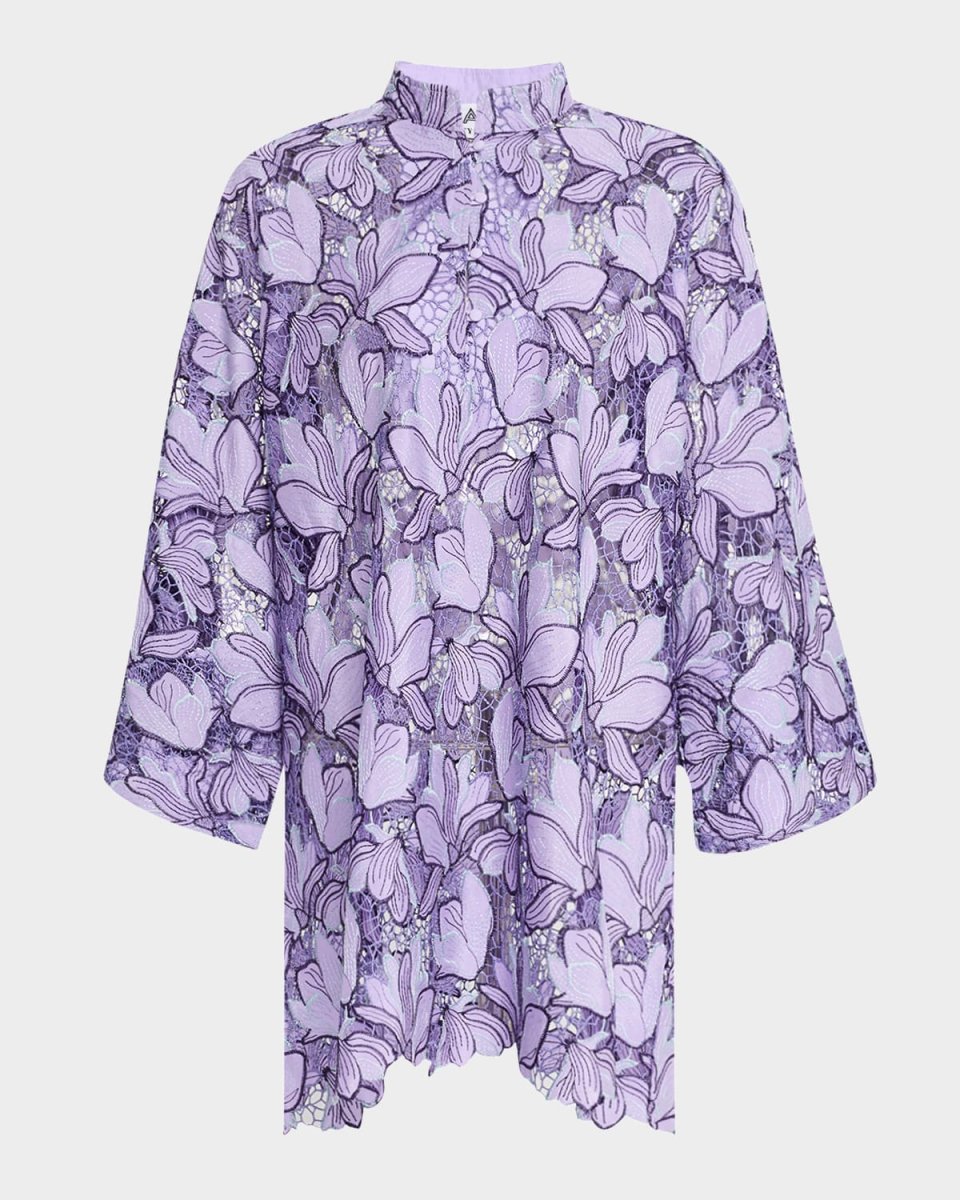 Embroidered Floral Lace Mini Caftan